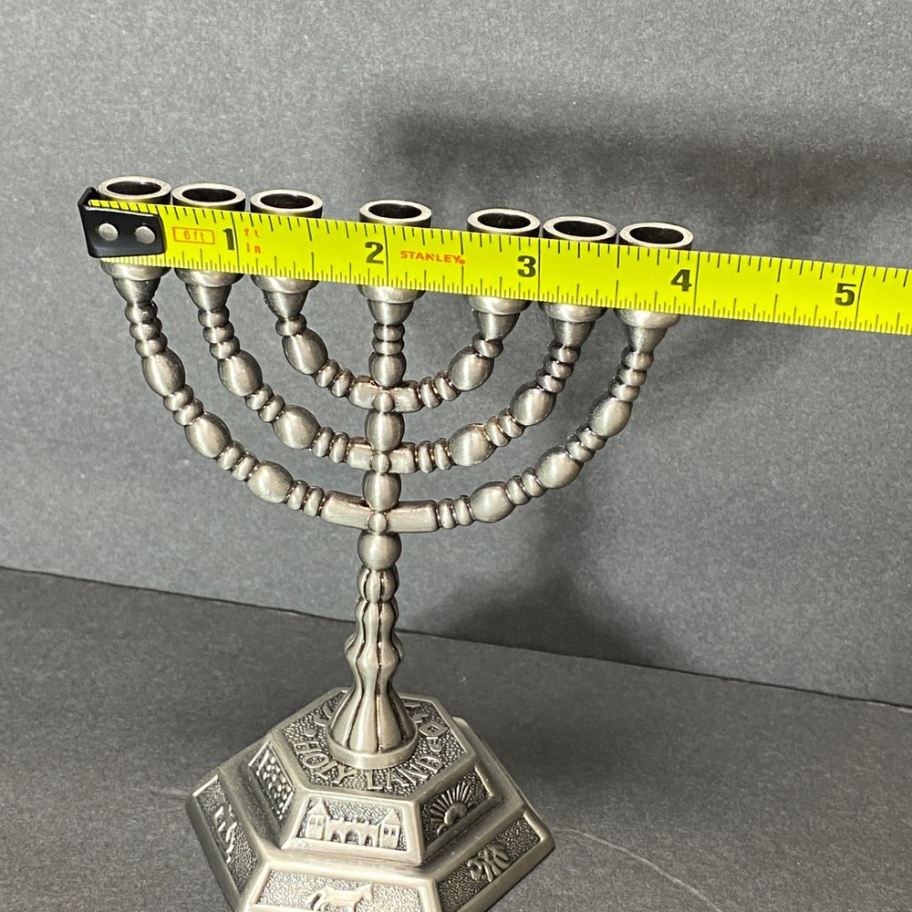 Vintage 12 Tribes of Israel Metal Hanukkah Menorah Jewish Candelabra Religious - Picture 6 of 11